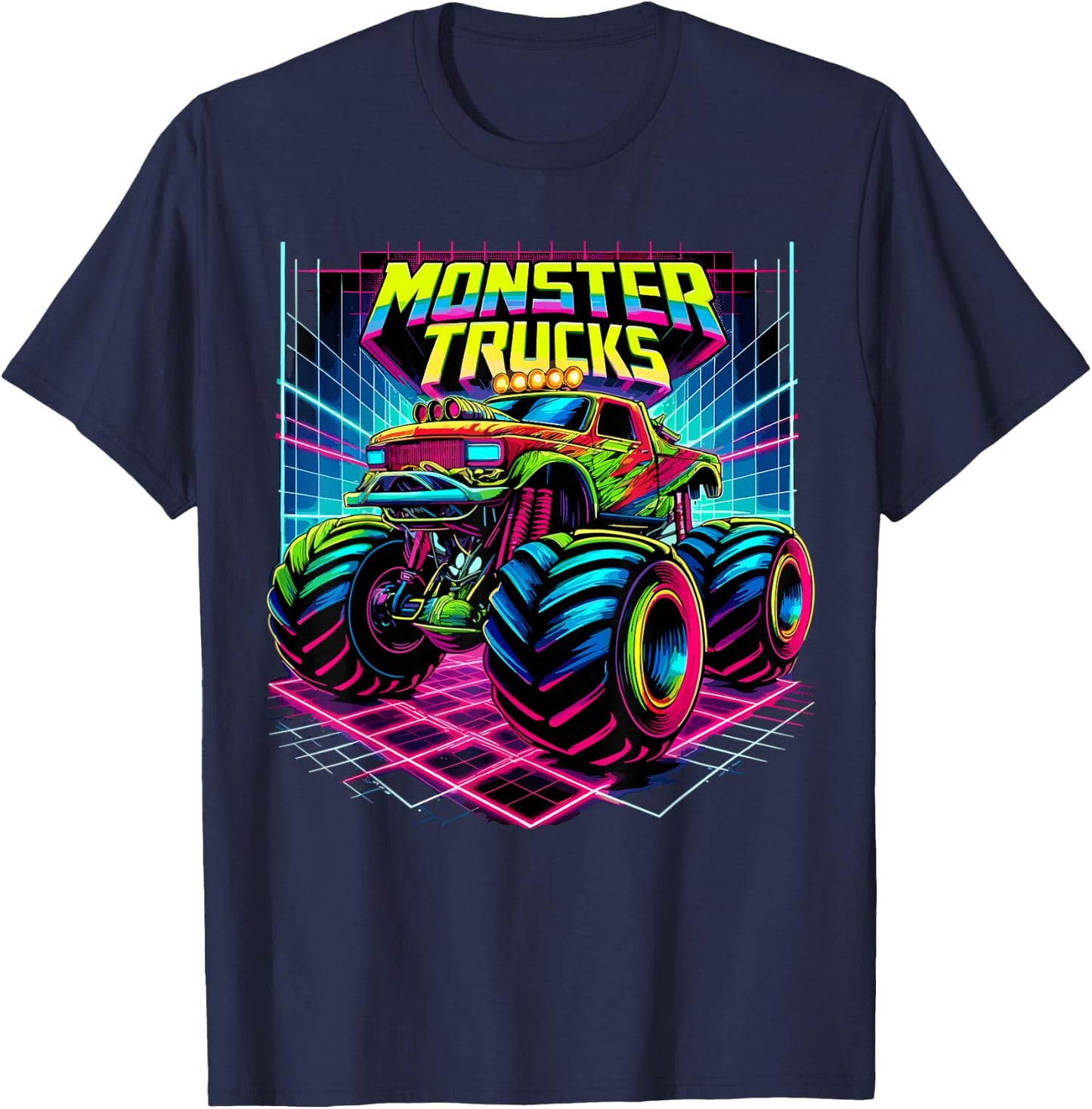 Monster Truck Birthday Party Retro Monster Trucks T-Shirt - T-Shirt | Navy