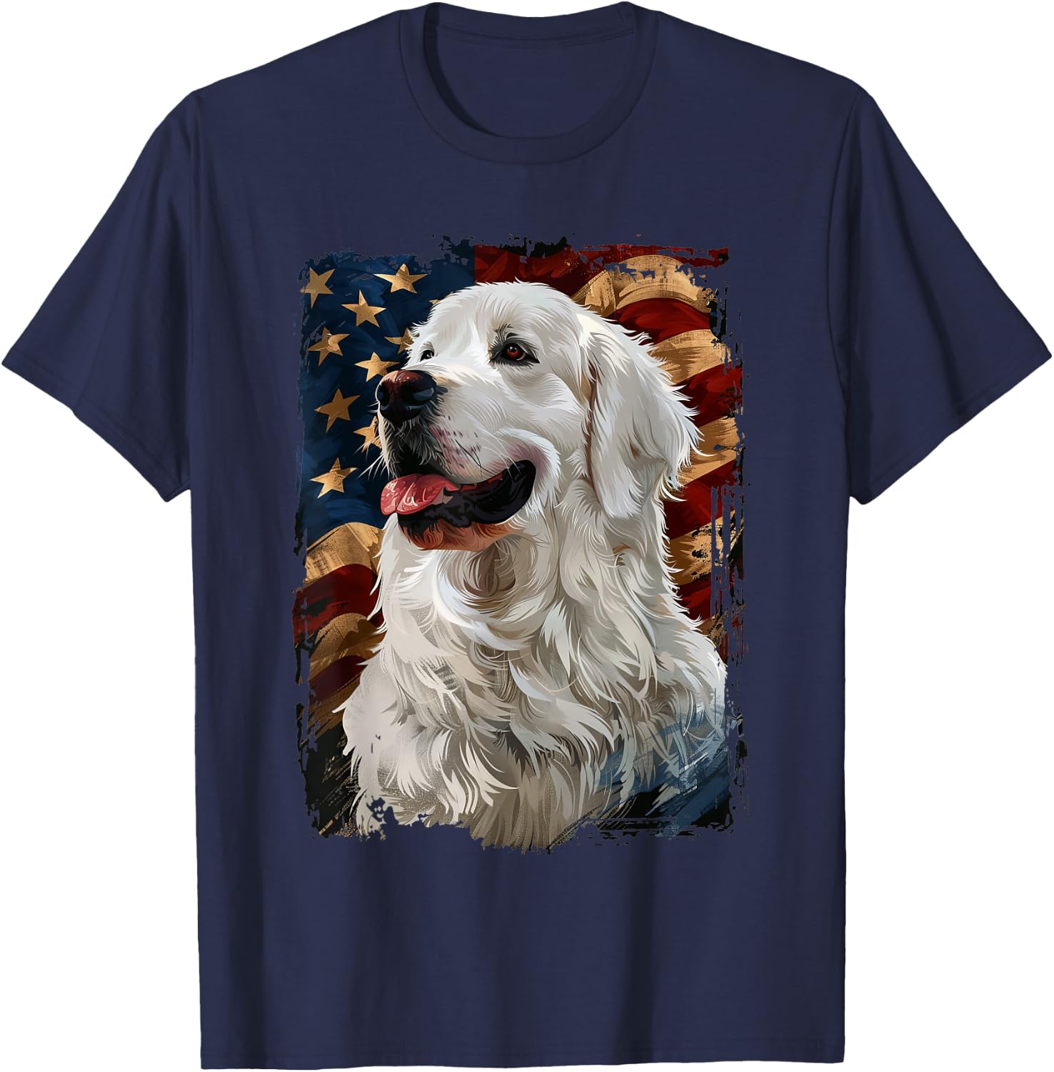 Great Pyrenees American Flag T-Shirt - T-Shirt | Navy
