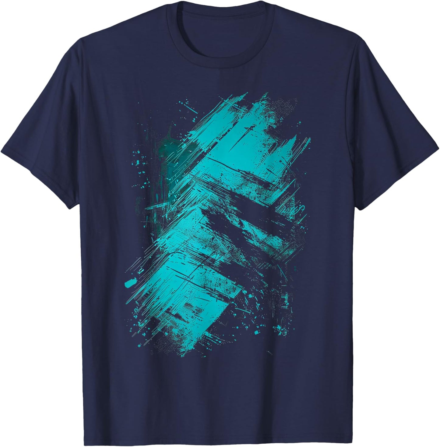 Teal and Black Grunge Graphic T-Shirt - T-Shirt | Navy