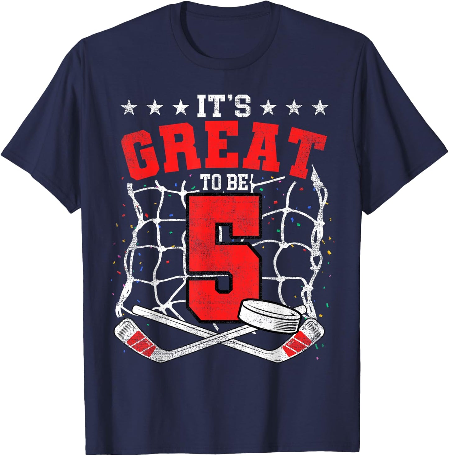 5th Birthday Hockey Lovers It's Great To Be 5 Years Old T-Shirt - T-Shirt | Navy