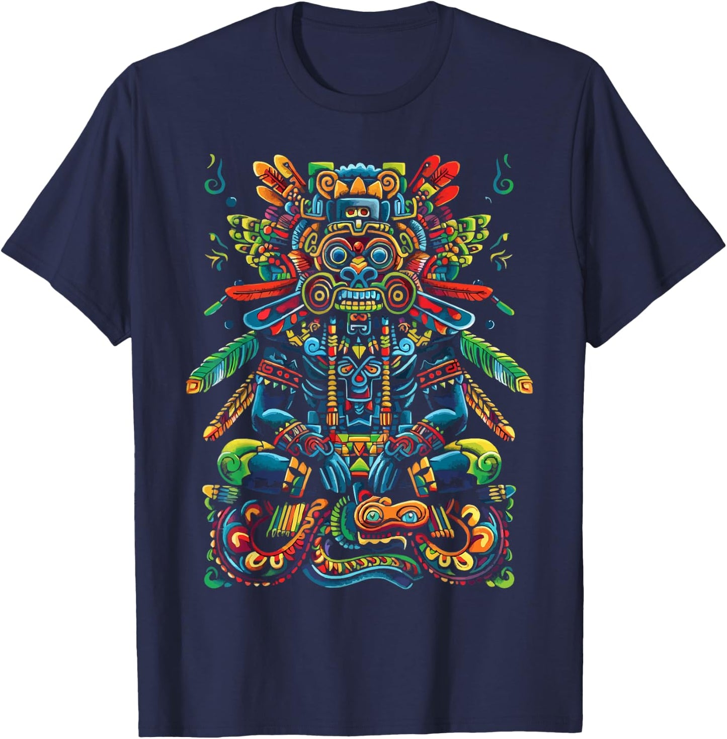 Aztec God Aztec Culture Mayan Indigenous Tlaloc Statue T-Shirt - T-Shirt | Navy