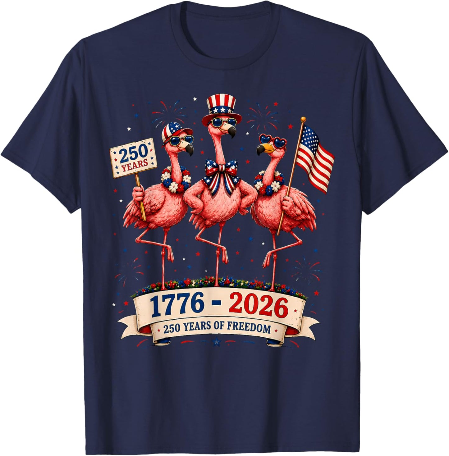 Patriotic Flamingo 250 Years American Spirit T-Shirt - T-Shirt | Navy