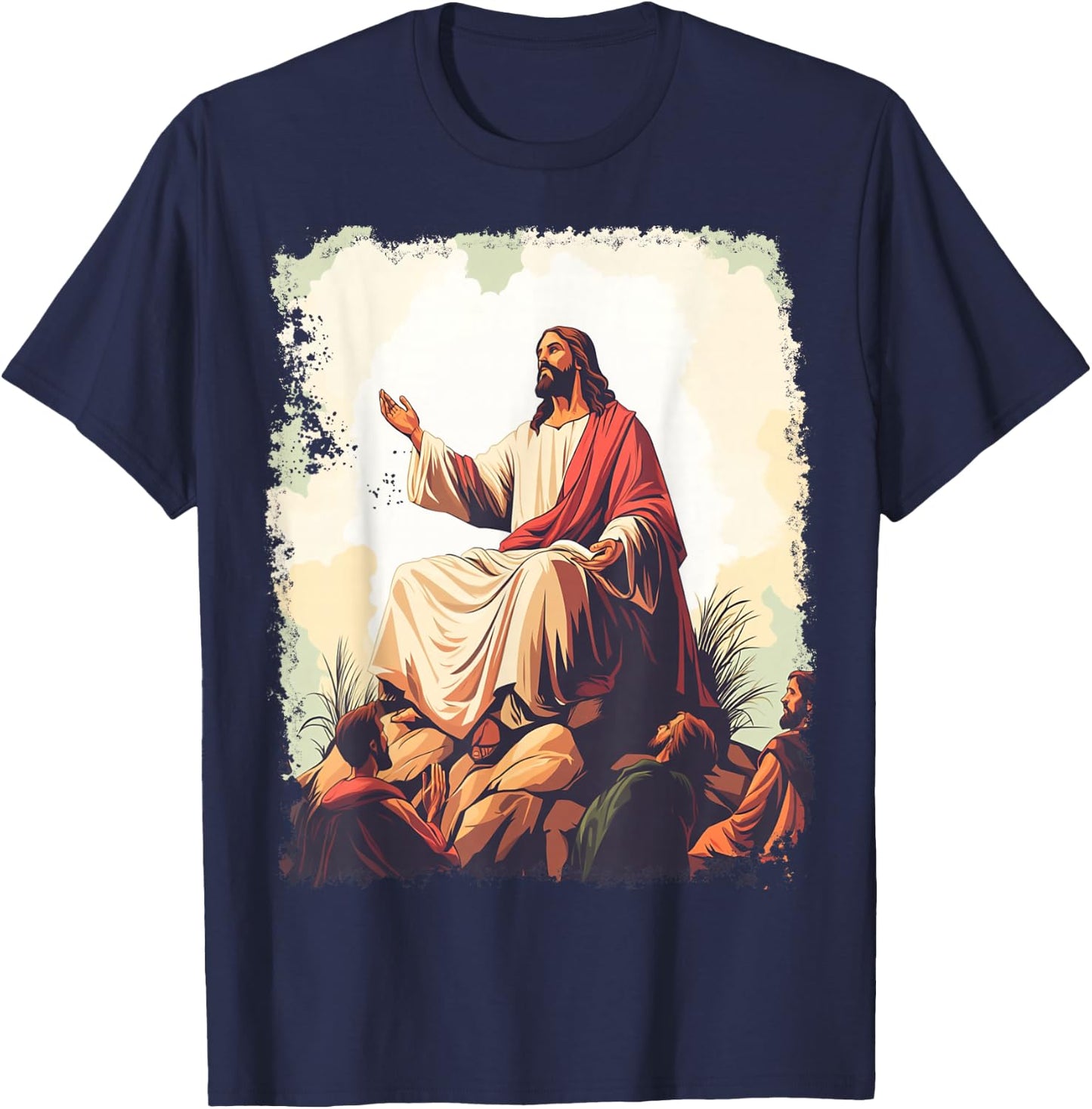Sermon on the Mount Jesus Christian T-Shirt - T-Shirt | Navy