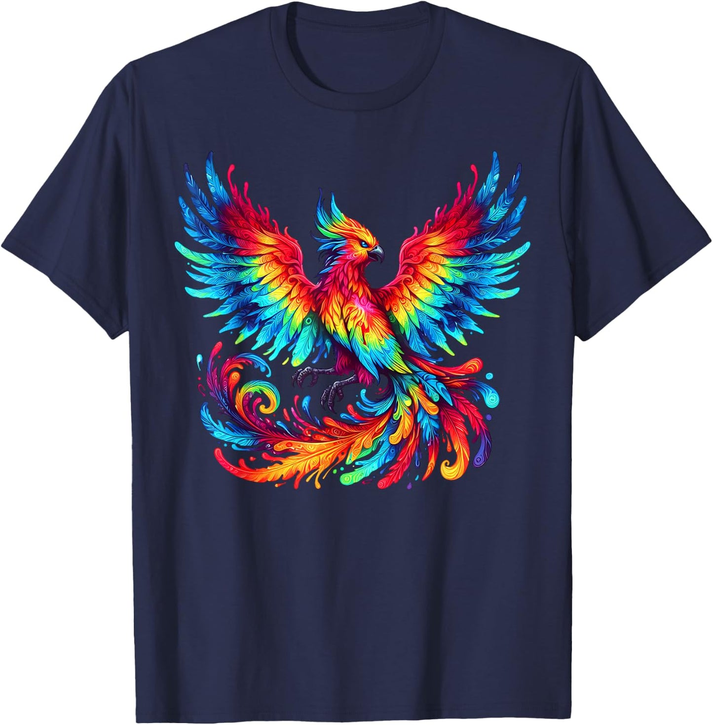 Cool Phoenix Graphic Spirit Animal Illustration Tie Dye Art T-Shirt - T-Shirt | Navy