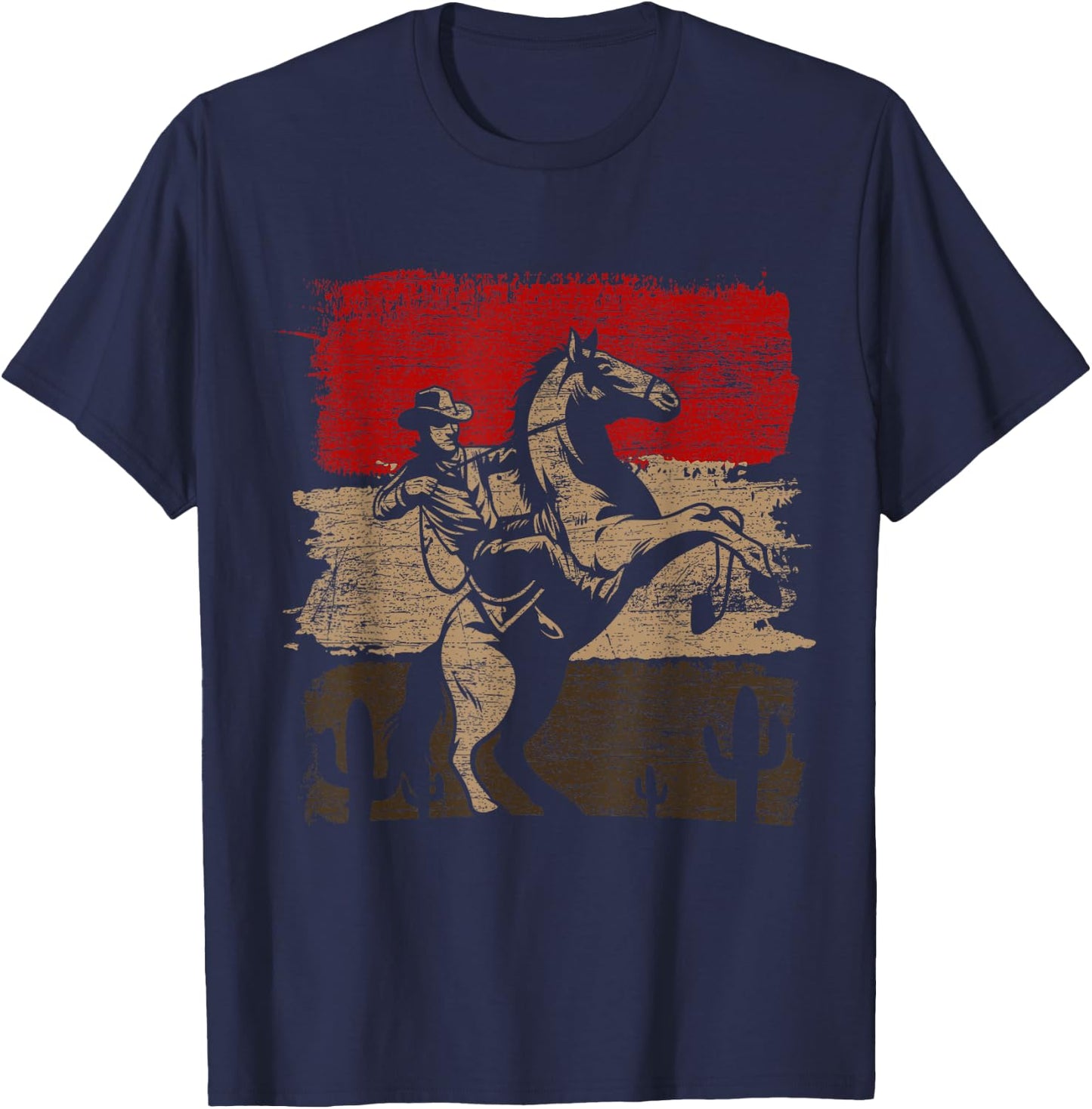 Geschenk Cowboy Liebhaber Country Cowboy Texas Animal Horse Cowboy Black -Adults -Kids Classic Fit Short Sleeve Cotton 60% Polyester 40% Small T-Shirt - T-Shirt | Navy