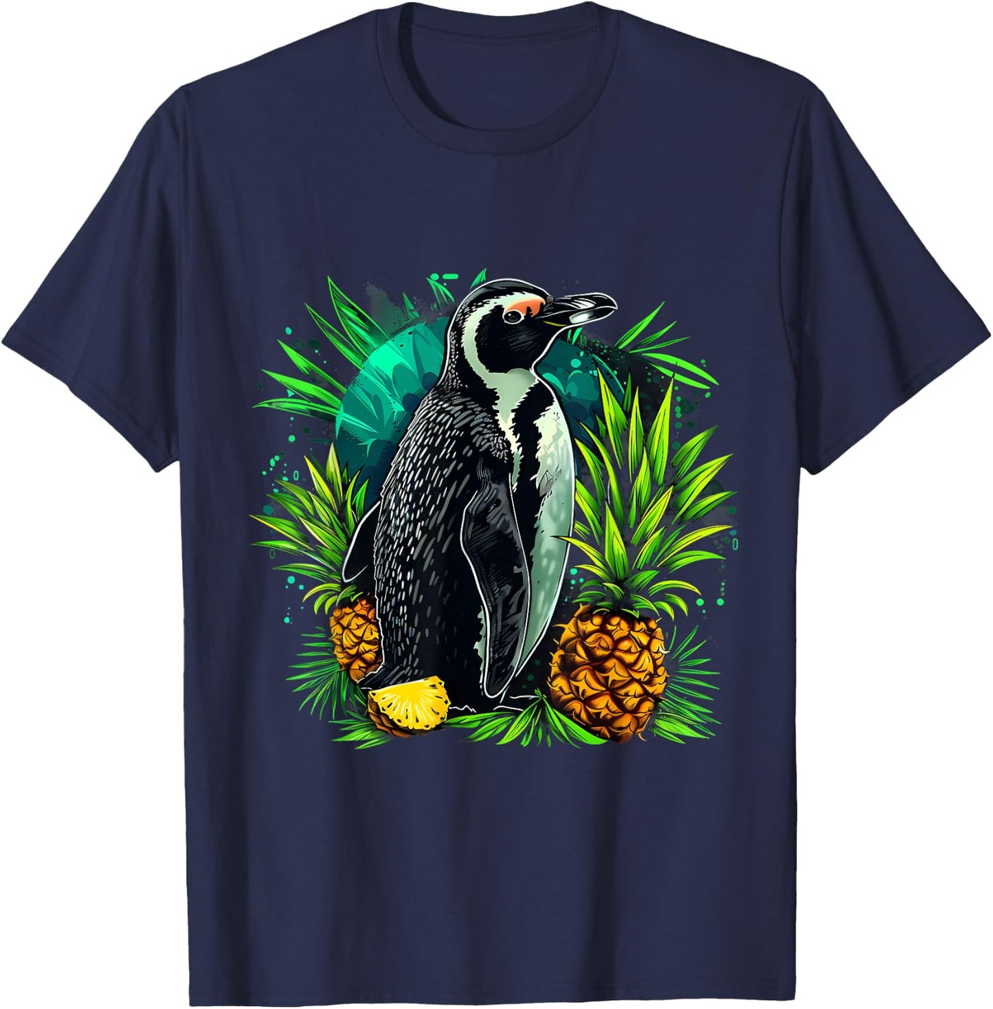 Pineapple Penguin Bird Colourful Artwork Motif Penguin Lover T-Shirt - T-Shirt | Navy