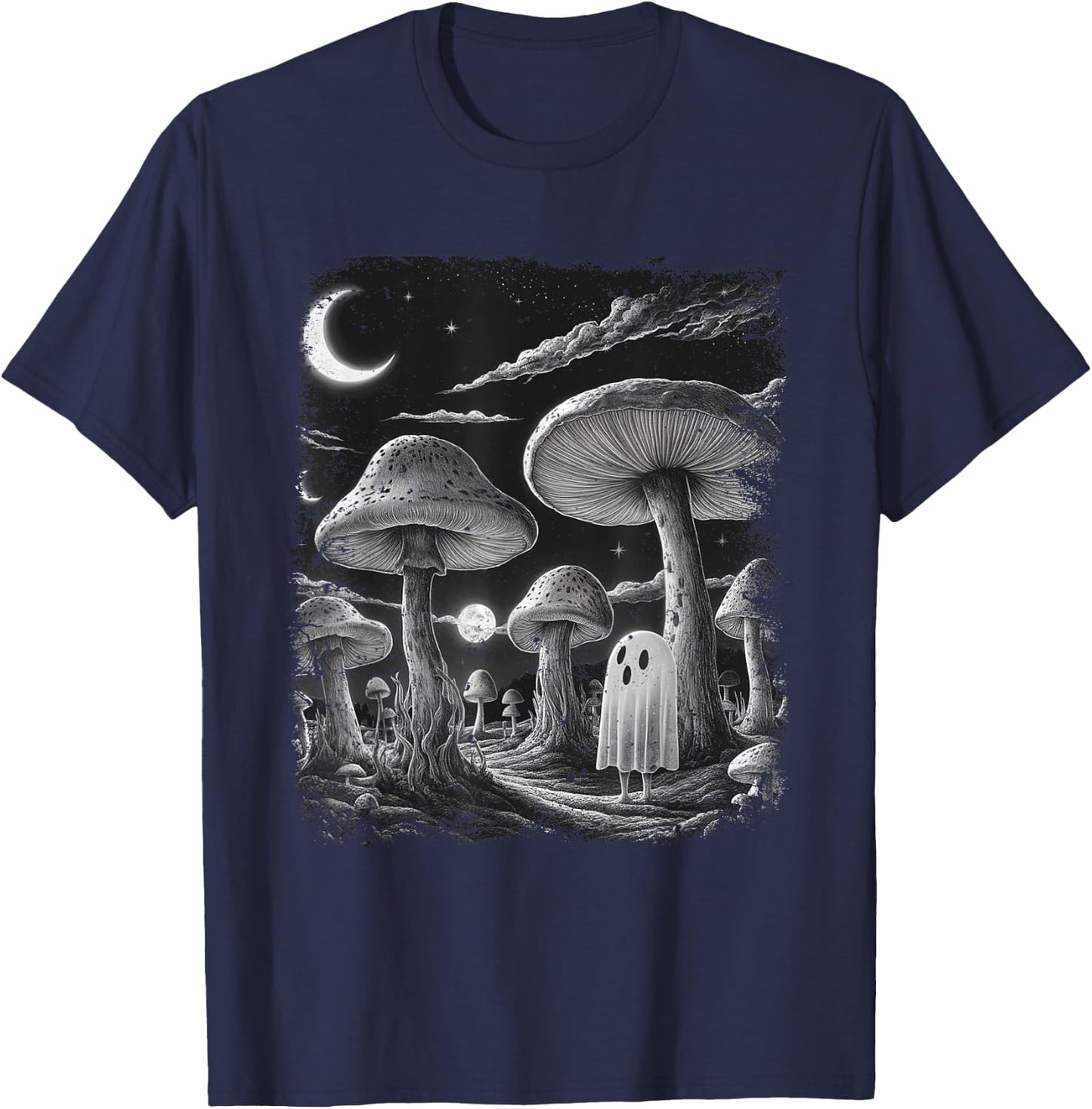 Ghost Mushroom Halloween Vintage T-Shirt - T-Shirt | Navy
