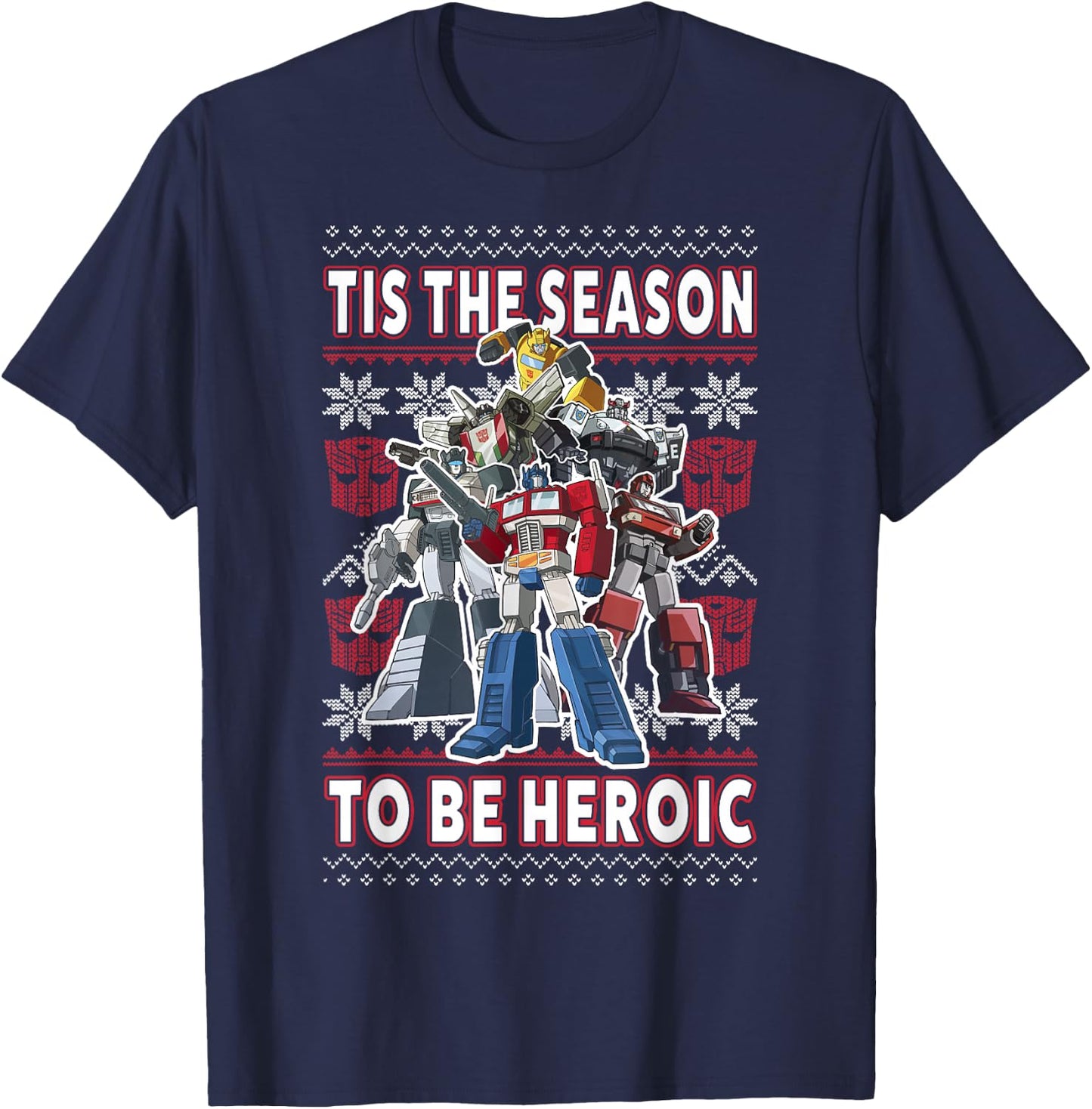 Transformers Christmas Autobots Heroic Season Ugly Sweater T-Shirt - T-Shirt | Navy