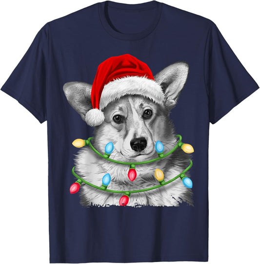 Corgi Santa Christmas Tree Lights Xmas Boys Men Corgmas Dog T-Shirt - T-Shirt | Navy