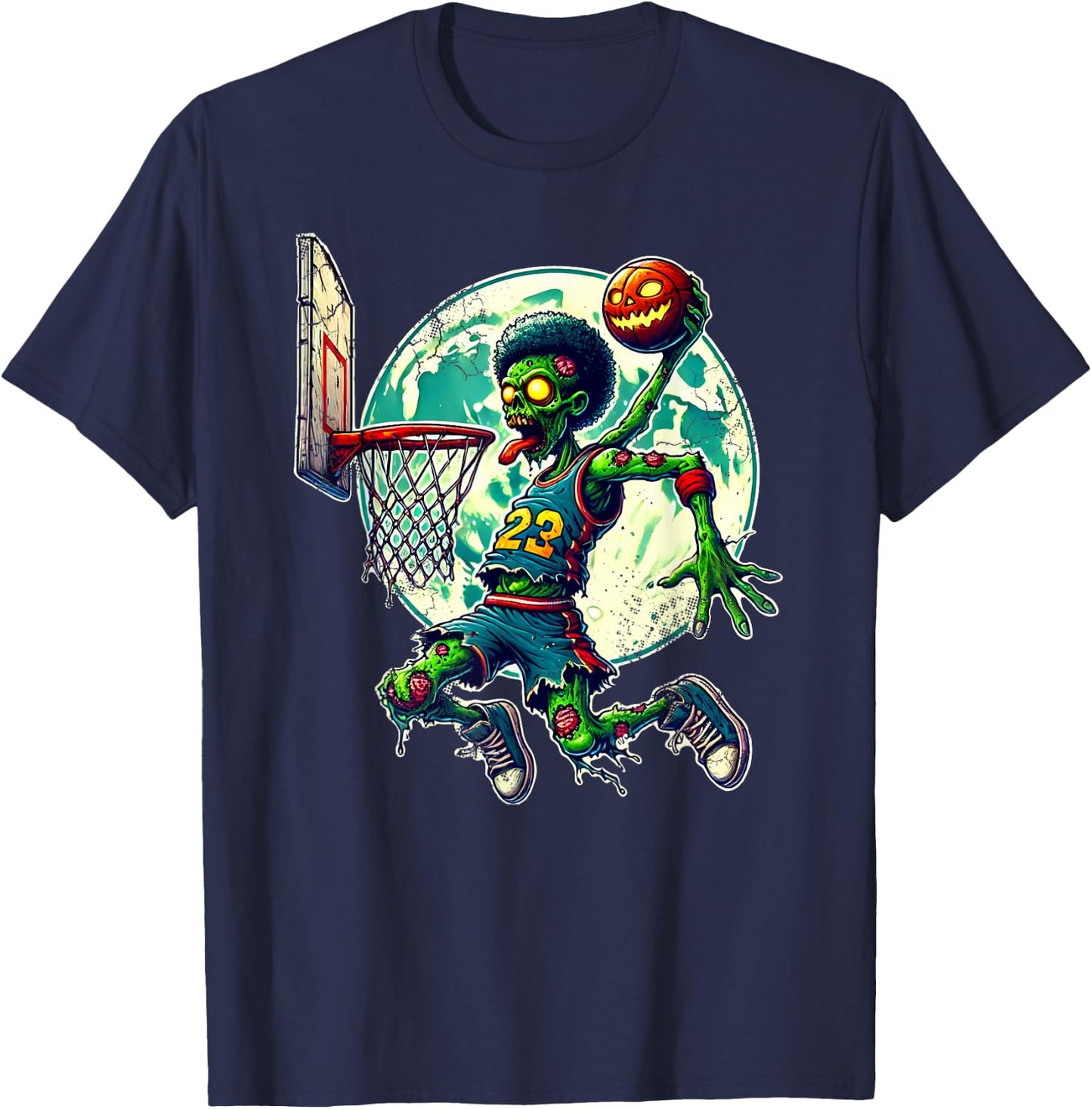 Halloween Zombie Basketball Player Retro Distressed Design T-Shirt - T-Shirt | Navy