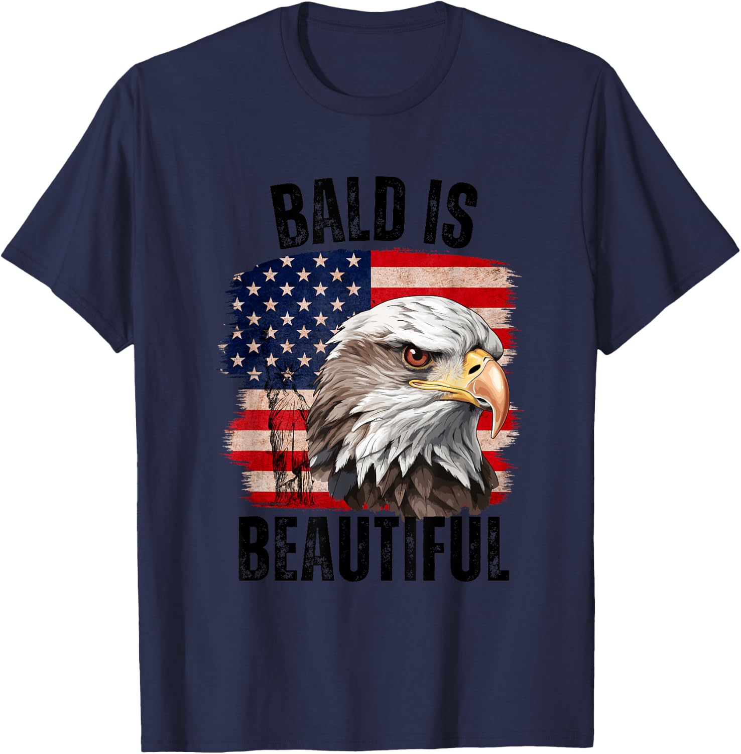 Bald Is Beautiful 4th of July Independence Day Bald Eagle T-Shirt - T-Shirt | Navy
