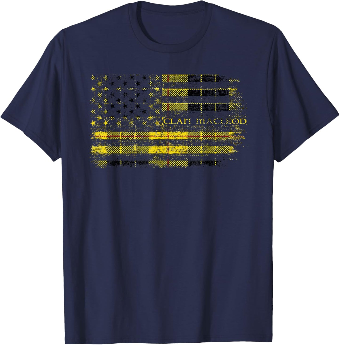 Clan MacLeod of Lewis Scottish tartan US flag kilt Scotland T-Shirt - T-Shirt | Navy