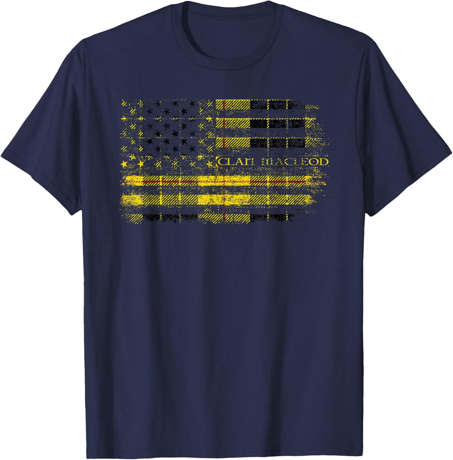 Clan MacLeod of Lewis Scottish tartan US flag kilt Scotland T-Shirt - T-Shirt | Navy