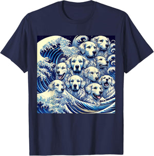Blue Dogs Wave Japanese Art Women Men Kids Anime Graphic T-Shirt - T-Shirt | Navy