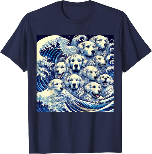 Blue Dogs Wave Japanese Art Women Men Kids Anime Graphic T-Shirt - T-Shirt | Navy