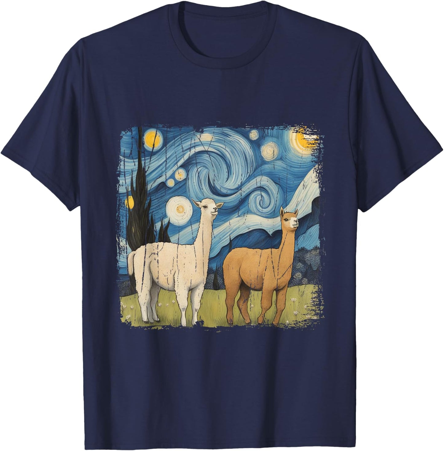 Cotopaxi Starry Night Artwork Llama National Park Souvenir T-Shirt - T-Shirt | Navy