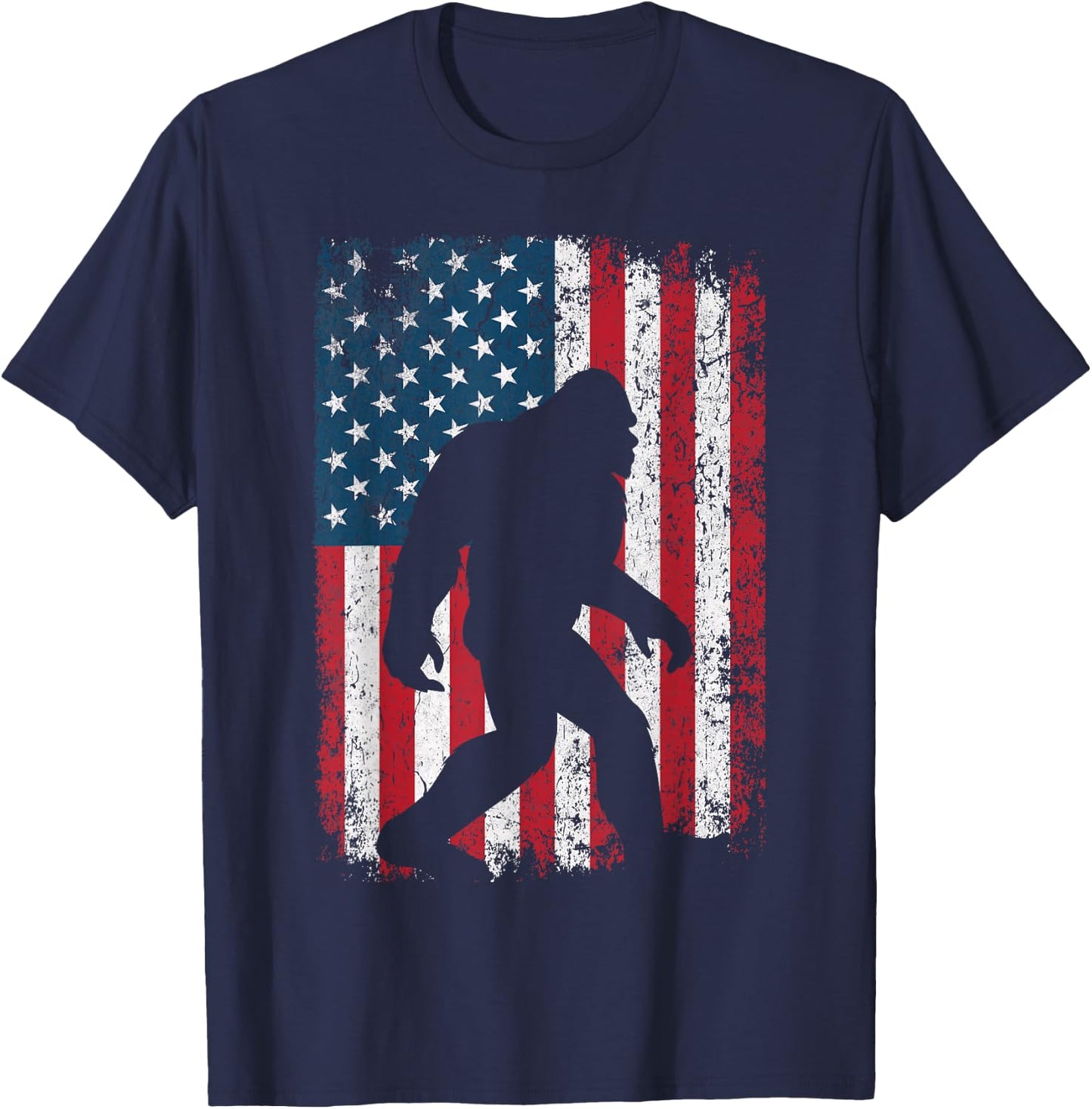 Patriotic American Flag Bigfoot Squatch Men Women Kids T-Shirt - T-Shirt | Navy