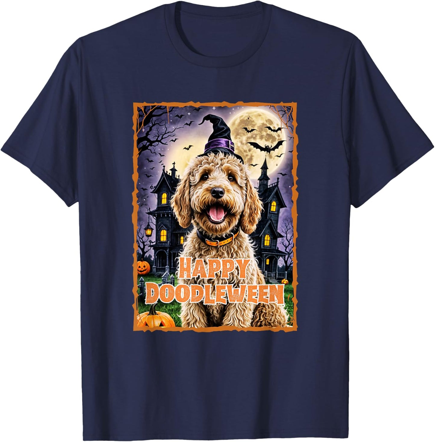Happy Doodleween Halloween Goldendoodle Labradoodle Spooky T-Shirt - T-Shirt | Navy