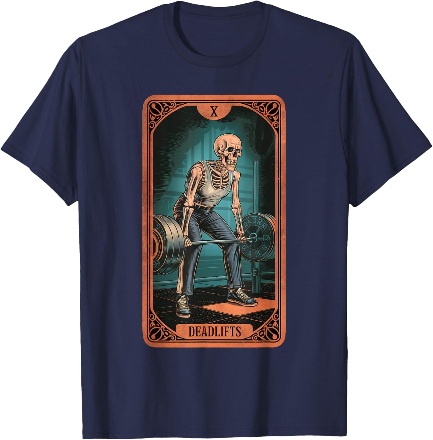 Tarot Skeleton Card Deadlifts Powerlifting Weightlifting Gym T-Shirt - T-Shirt | Navy