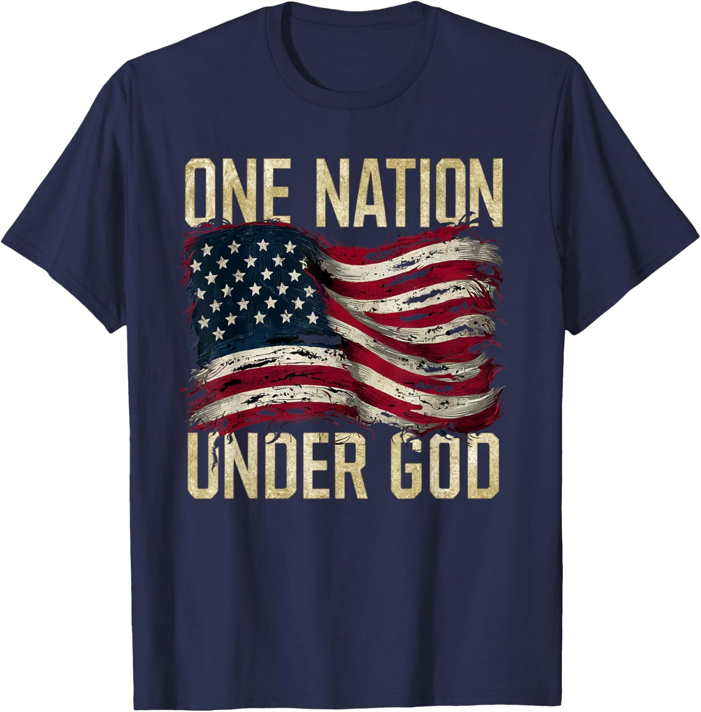Patriotic One Nation Under God American Flag Design Men T-Shirt - T-Shirt | Navy