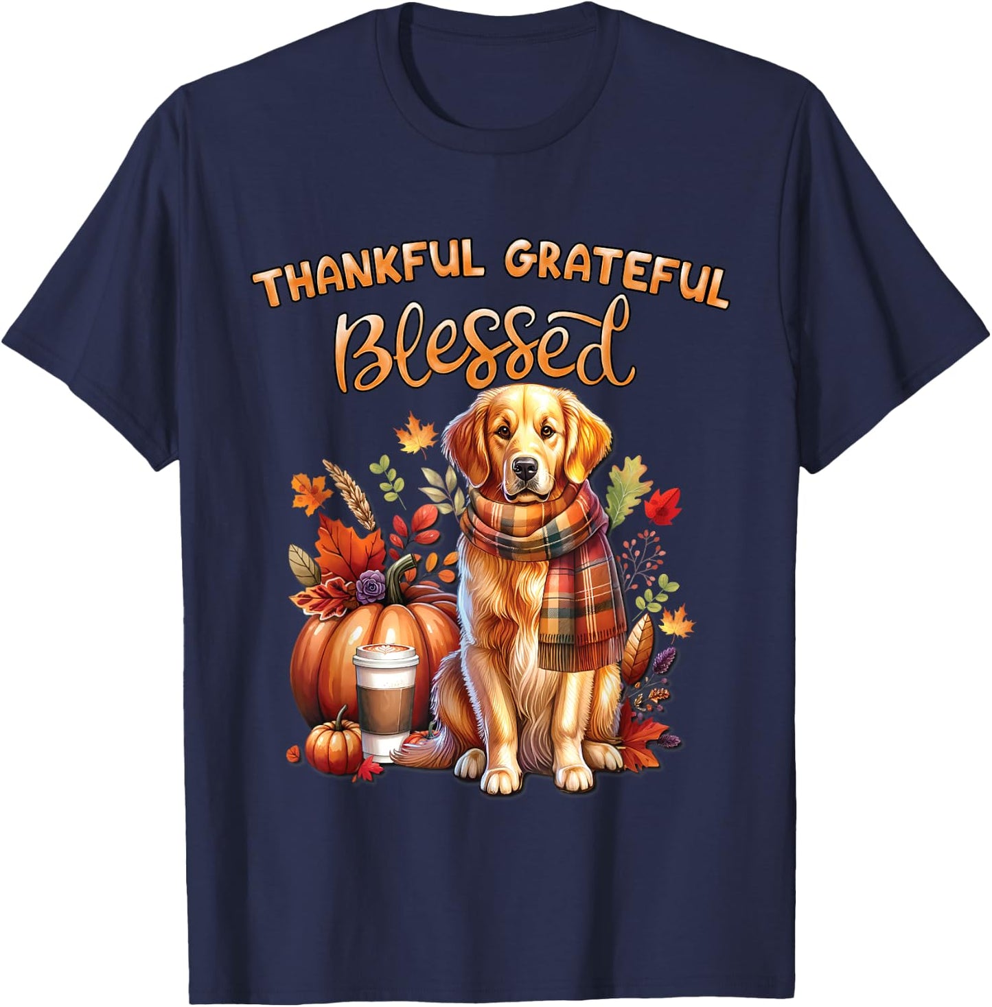 Golden Retriever Dog pumpkin spice Happy Fall Yall autumn T-Shirt - T-Shirt | Navy