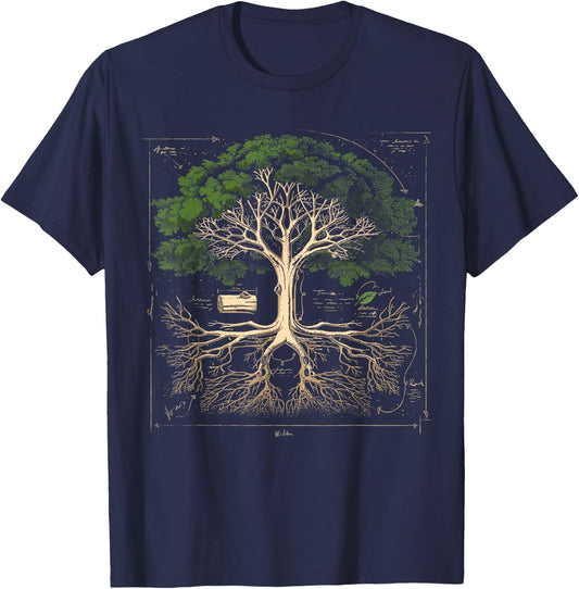GoshWow Tree Anatomy Shirt Tree Natural Oak Tree Woodsman Vintage T-Shirt - T-Shirt | Navy