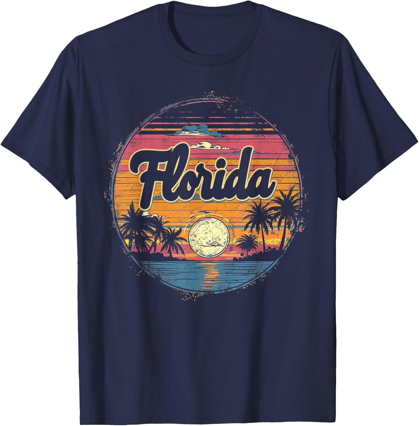 Florida - Cool Funny Vintage Men Women Retro Beach Palm Tree T-Shirt - T-Shirt | Navy