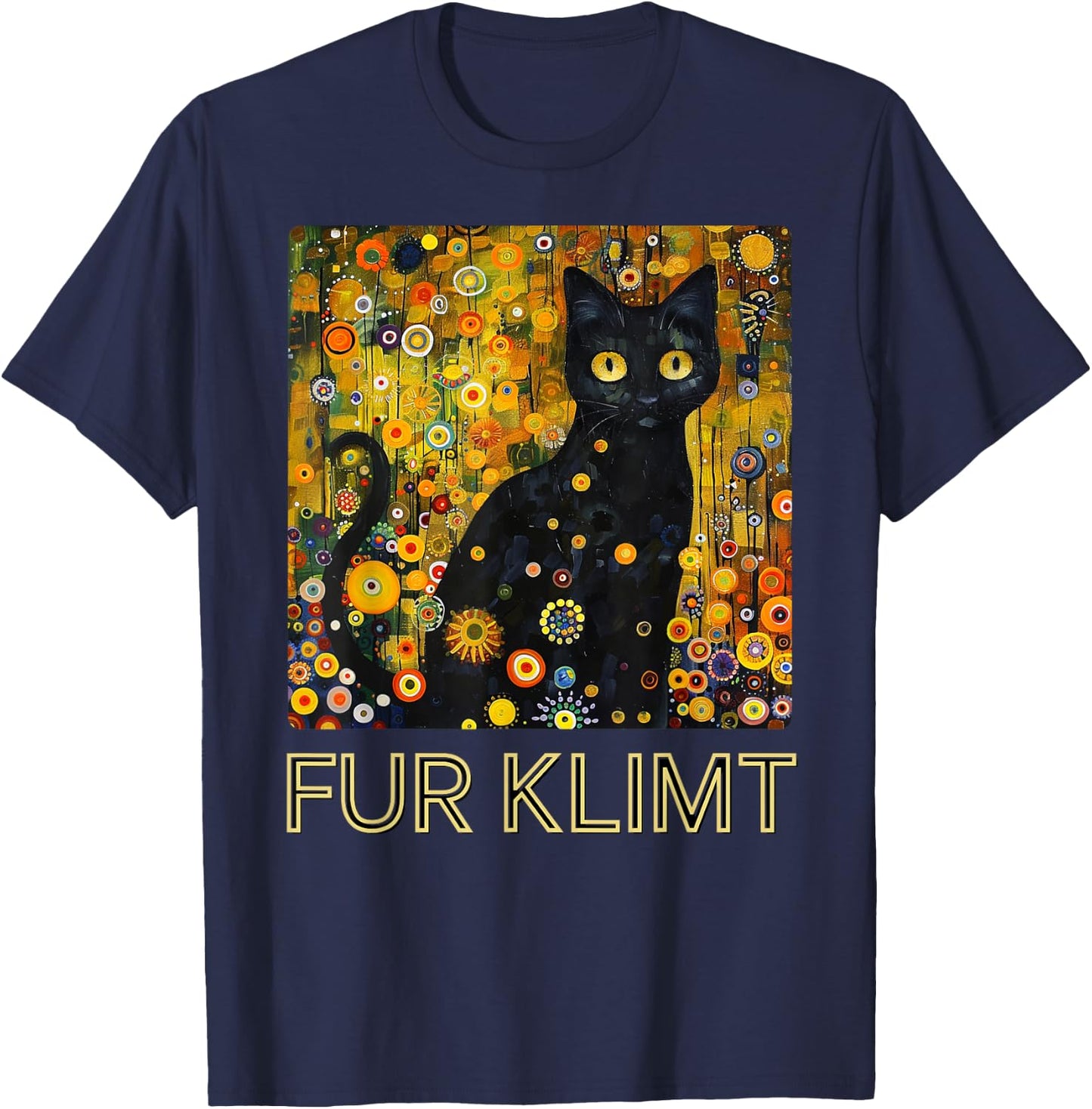Black Cat in Klimt Painting, Cat Lover, Artist Art Student T-Shirt - T-Shirt | Navy