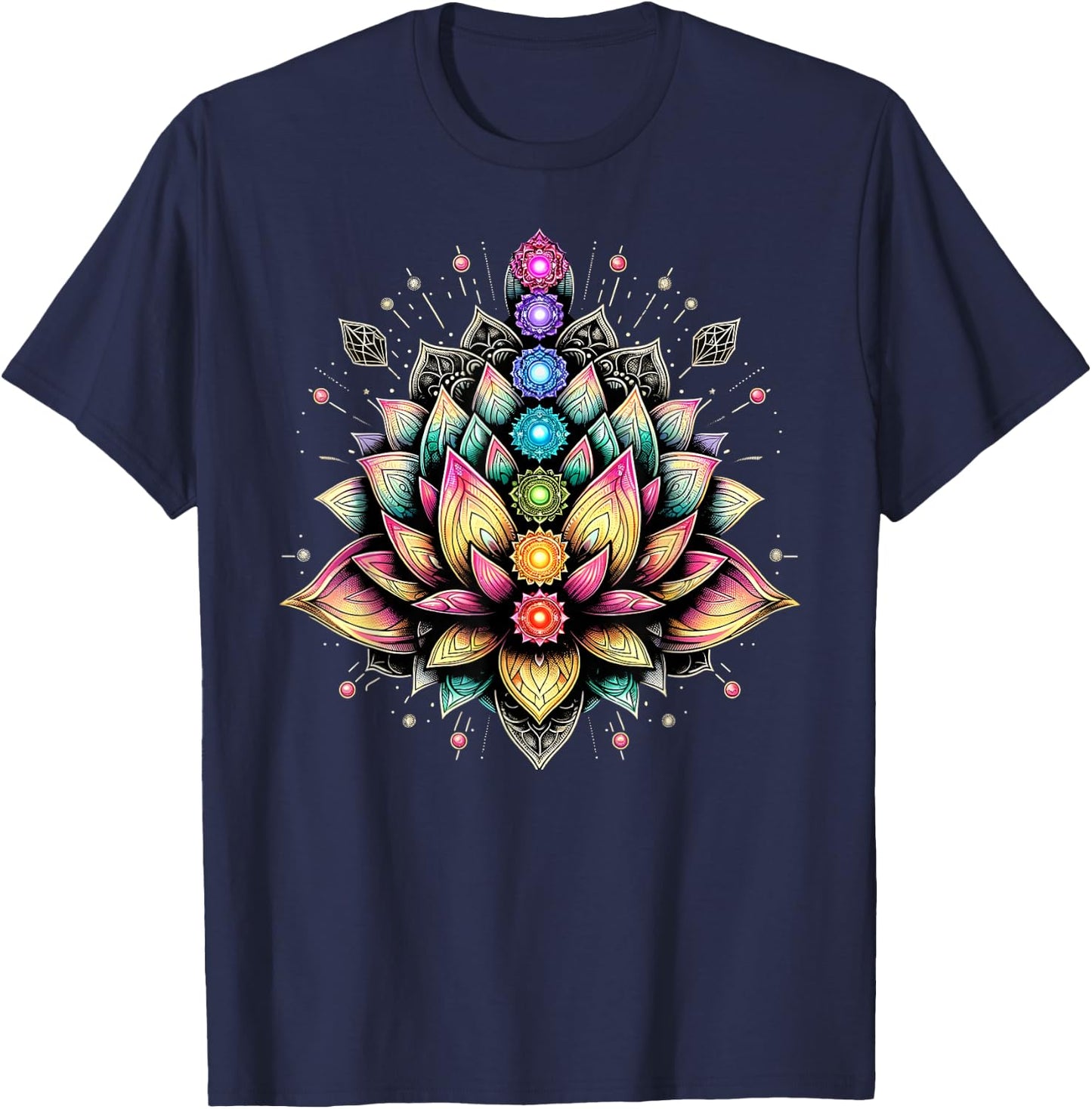 Chakra Lotus Flower Spiritual Yoga Lover T-Shirt - T-Shirt | Navy