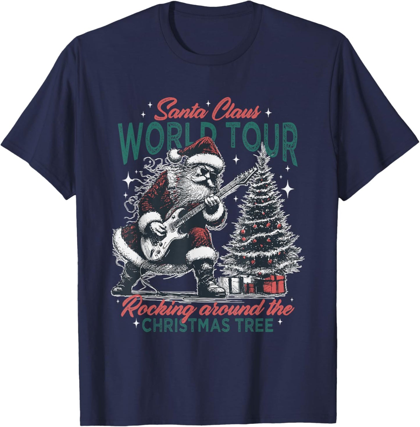 Santa Claus World Tour Rocking Around The Christmas Tree T-Shirt - T-Shirt | Navy