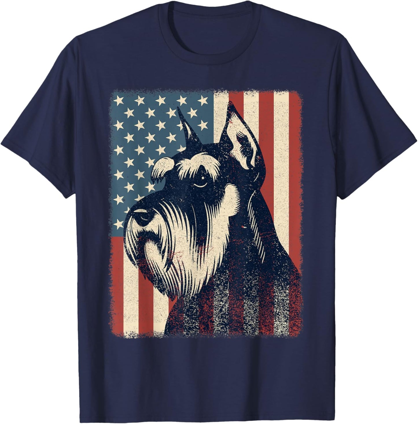 Retro Schnauzer Lover Patriotic American USA Flag July 4th T-Shirt - T-Shirt | Navy