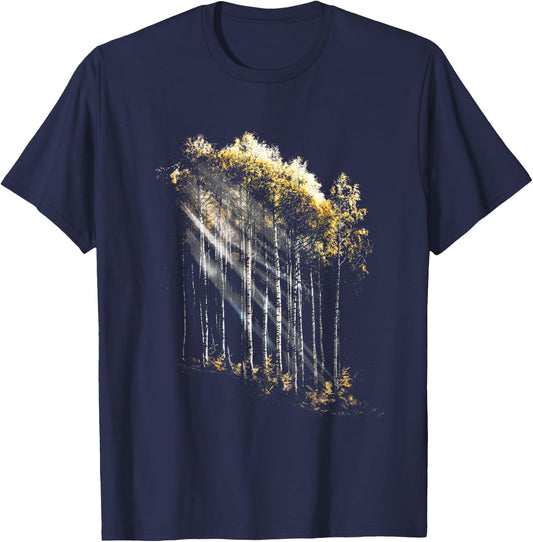 Realistic Forest Birch Tree Nature graphics T-Shirt - T-Shirt | Navy