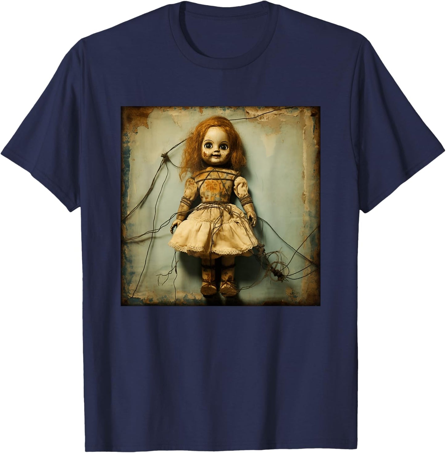 Creepy Haunted Doll Vintage Horror Nightmare Doll T-Shirt - T-Shirt | Navy