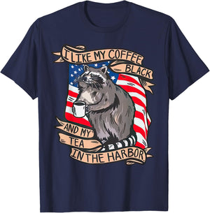 I Like My Coffee Black And My Tea in The Harbor Raccoon T-Shirt - T-Shirt | Navy