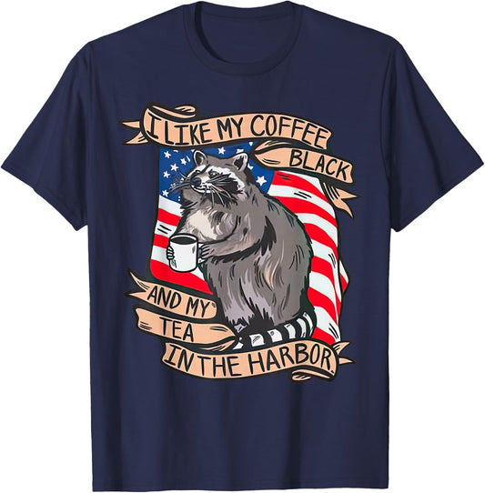 I Like My Coffee Black And My Tea in The Harbor Raccoon T-Shirt - T-Shirt | Navy