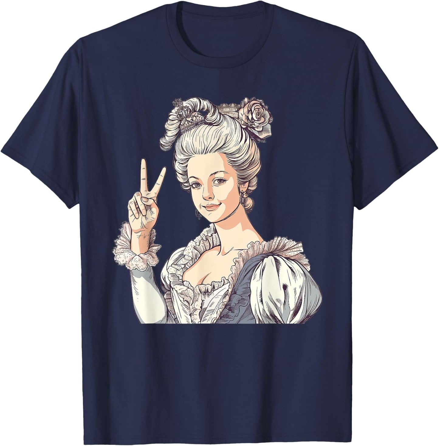 Marie Antoinette Showing The Peace Sign T-Shirt - T-Shirt | Navy