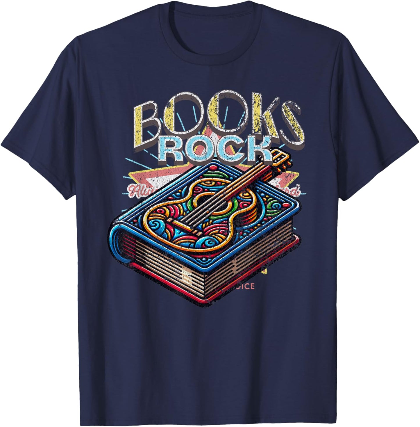 Books Rock Rock'n Roll Science Of Reading Teachers Guitar T-Shirt - T-Shirt | Navy