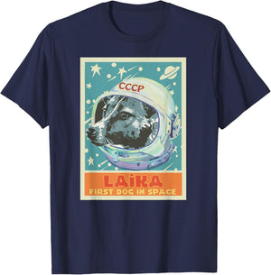 Soviet Union USSR T Shirt First Dog in Space Propaganda T-Shirt - T-Shirt | Navy