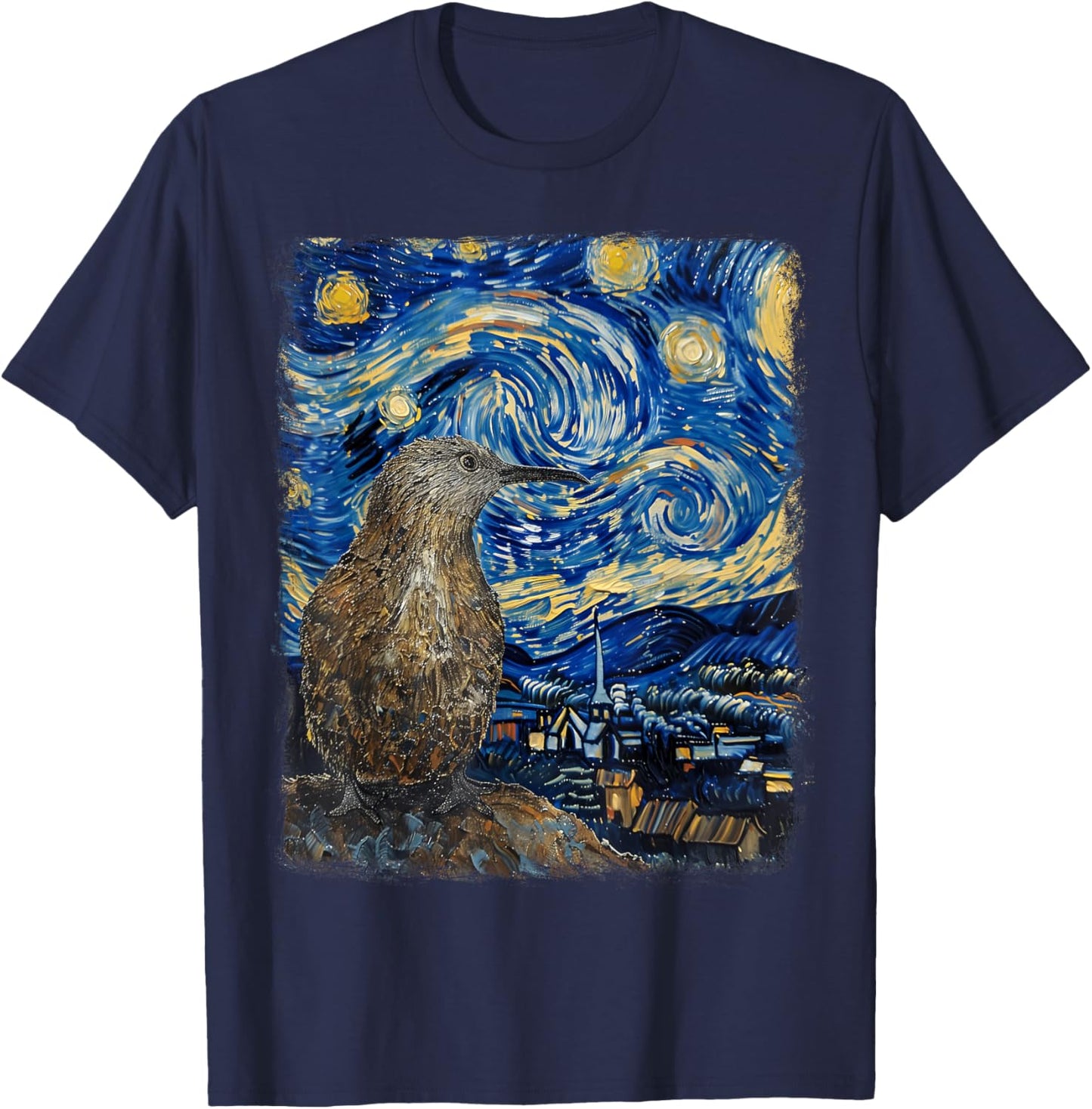 Kiwi Bird New Zealand Starry Night Painting T-Shirt - T-Shirt | Navy