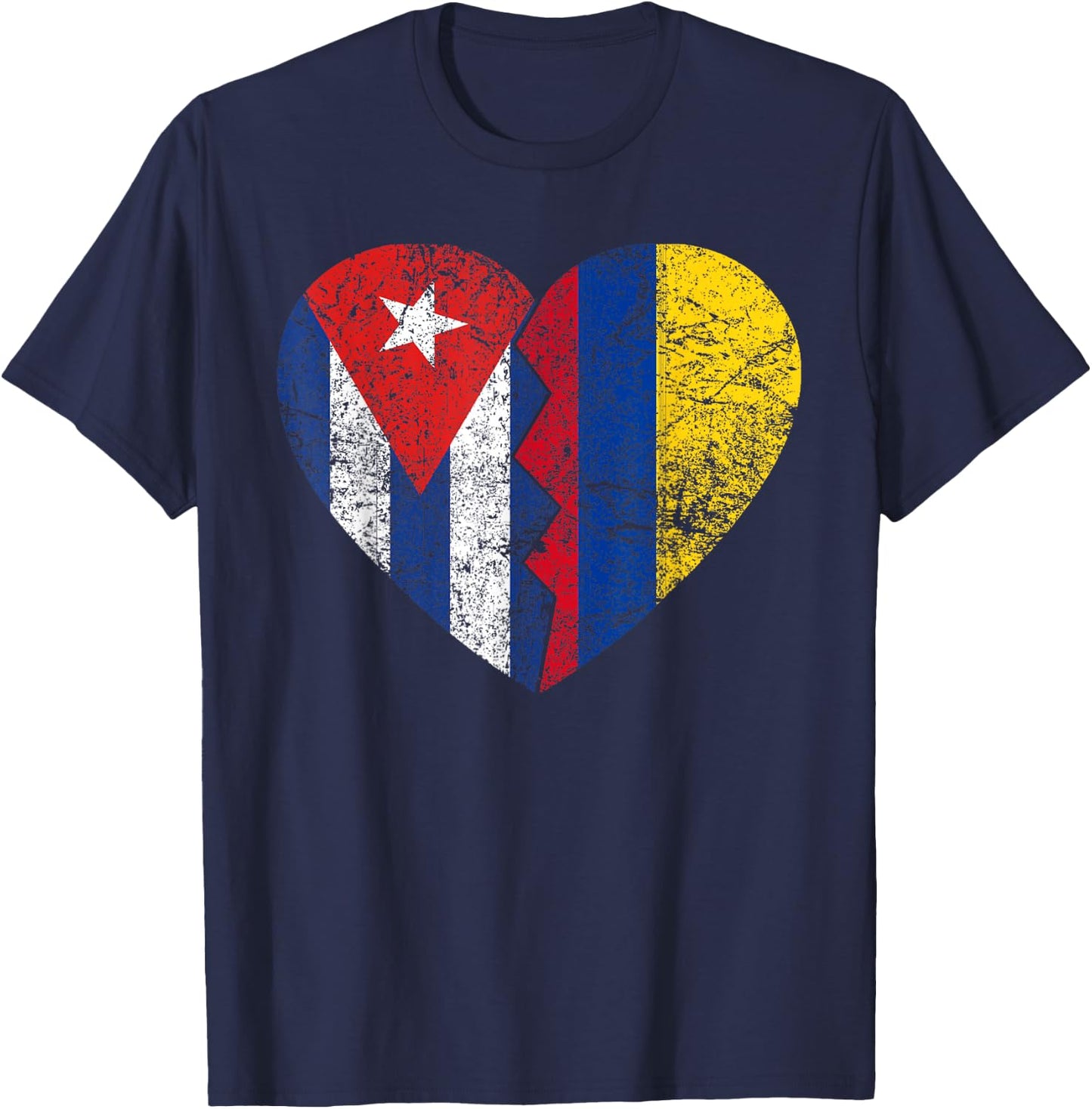 Colombian Cuban Flags Heart | Cuba Colombia Roots Vintage T-Shirt - T-Shirt | Navy