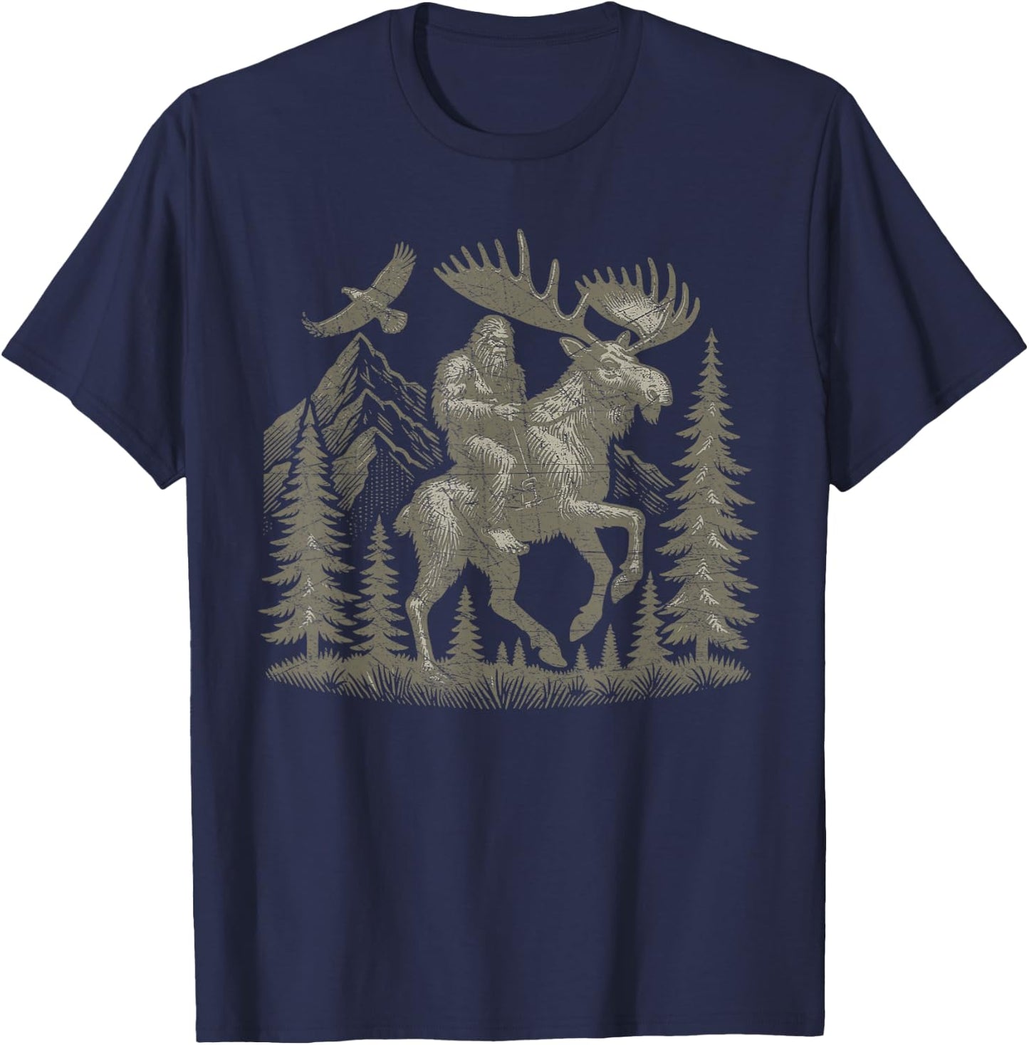 Bigfoot Riding Moose Mountain Adventure T-Shirt - T-Shirt | Navy