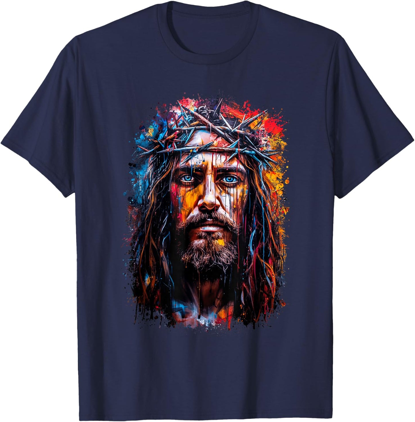 Graffiti-Style Portrait: Jesus Christ Crowned with Thorns T-Shirt - T-Shirt | Navy