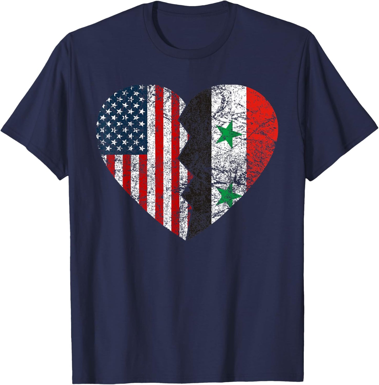 Syrian American Flags Heart | United States Syria Roots Women Kids Men T-Shirt - T-Shirt | Navy