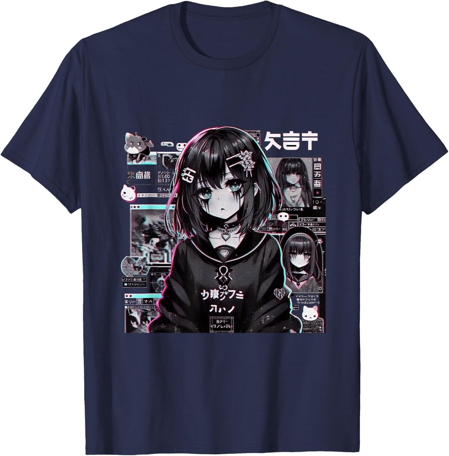 Vaporwave Anime Girl Japanese Aesthetic Anime Otaku T-Shirt - T-Shirt | Navy
