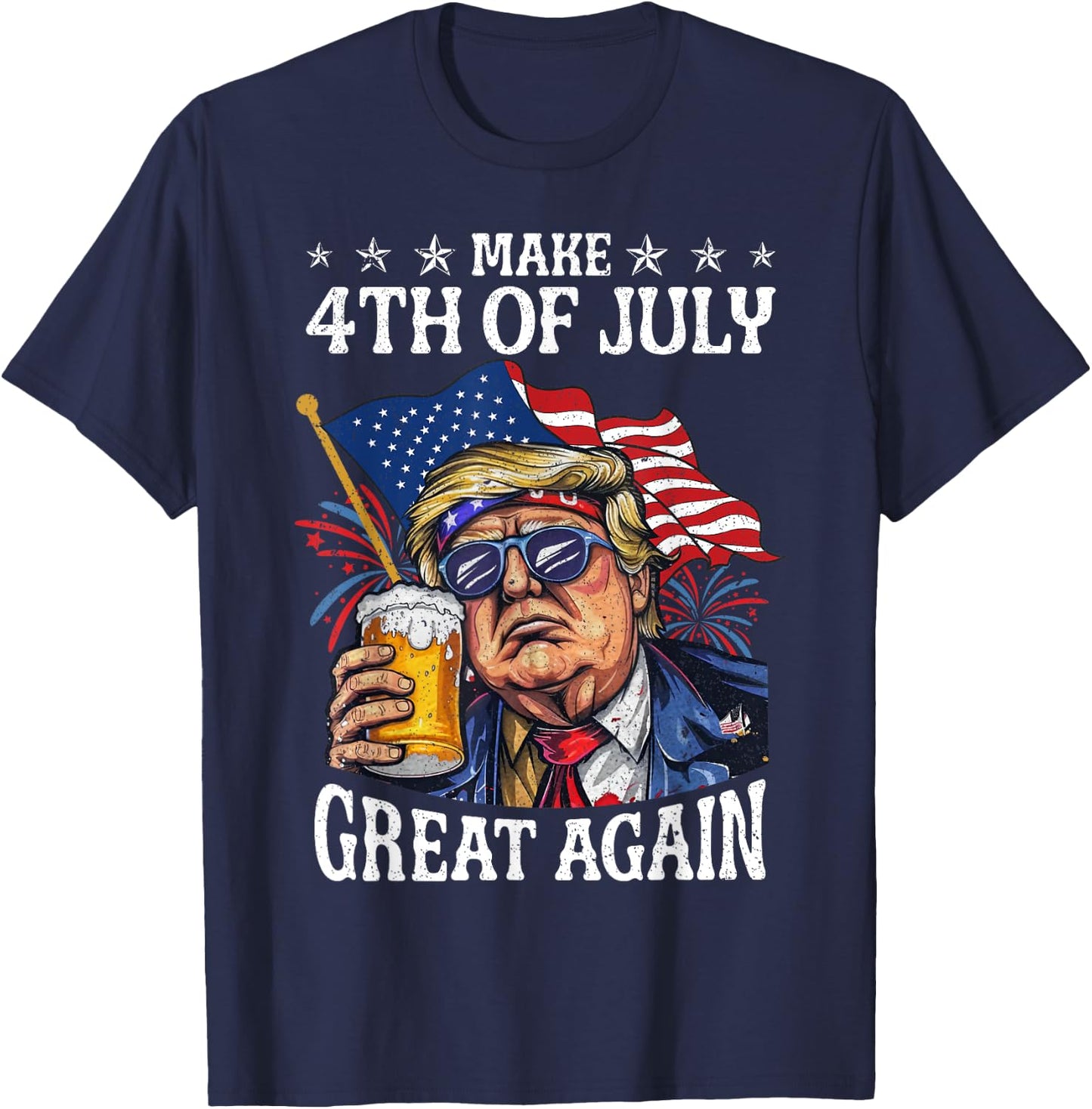 Funny Trump Drinking Beer Team Make 4th Of July Great Again T-Shirt - T-Shirt | Navy