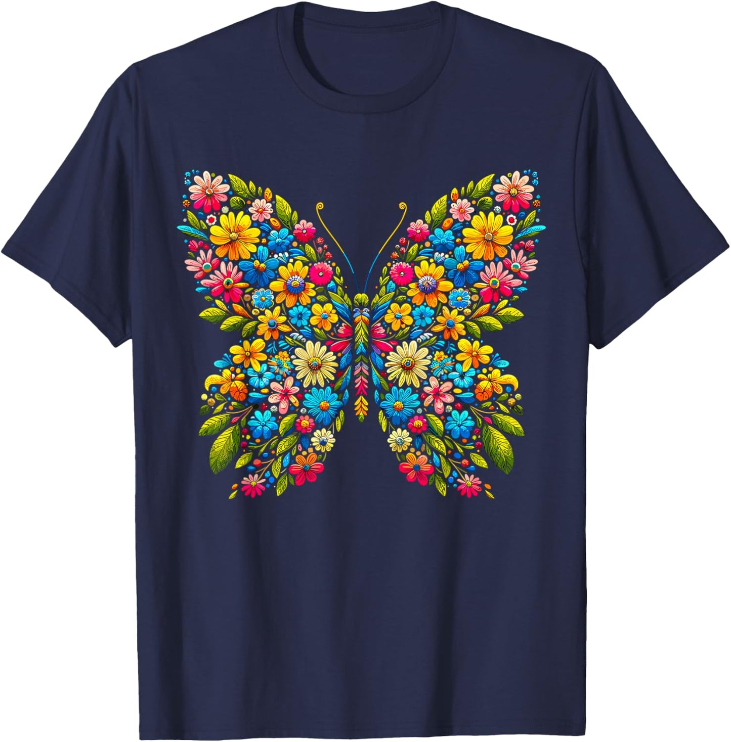 Butterfly With Flowers Aesthetic Butterfly T-Shirt - T-Shirt | Navy