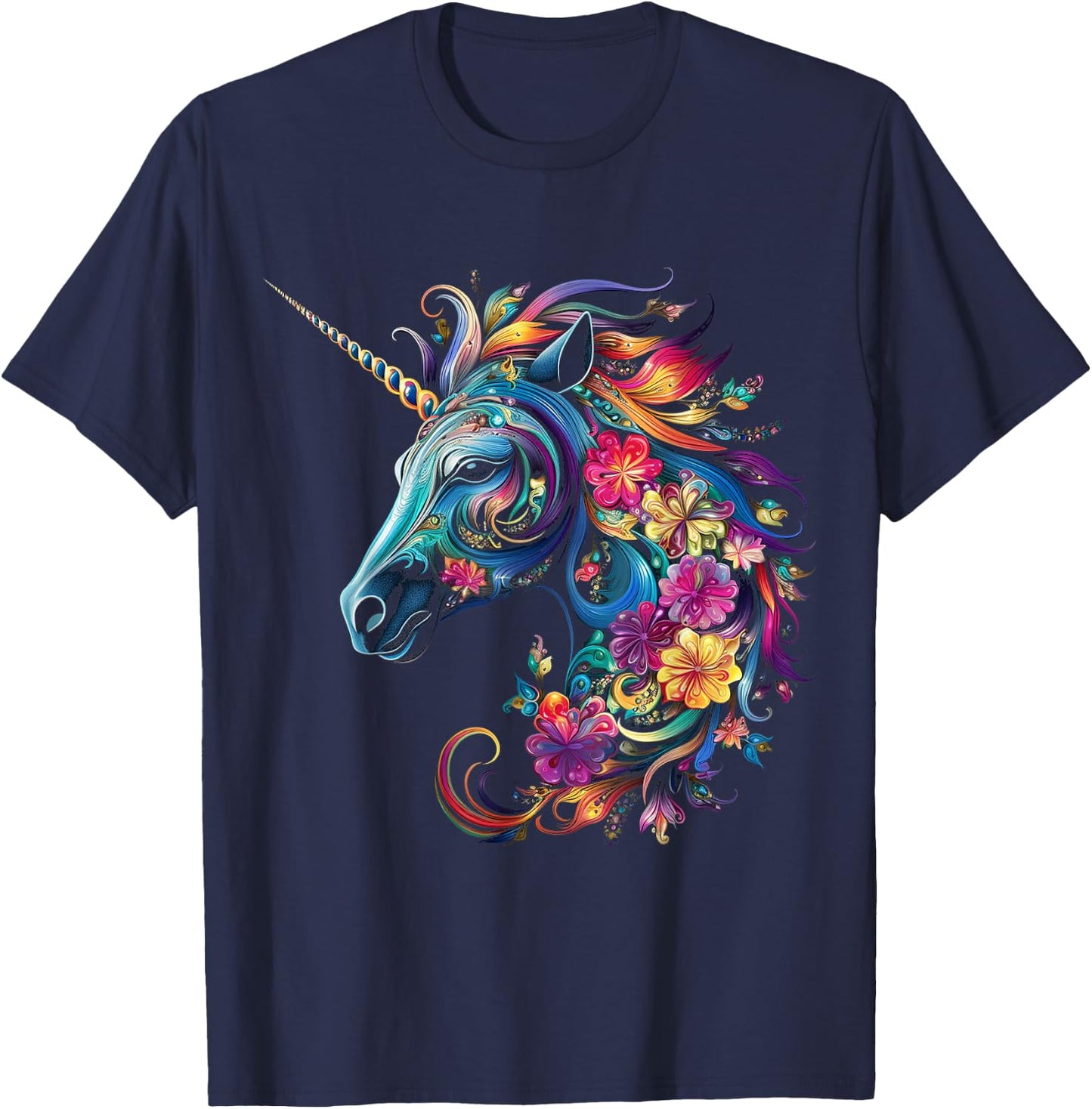 Unicorn Rainbow Animal Graphic Artwork Unicorn T-Shirt - T-Shirt | Navy