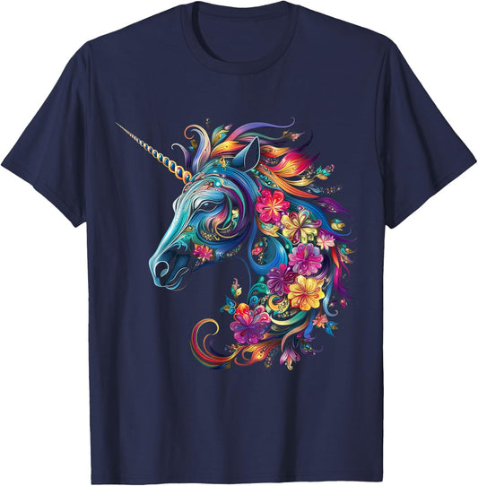 Unicorn Rainbow Animal Graphic Artwork Unicorn T-Shirt - T-Shirt | Navy