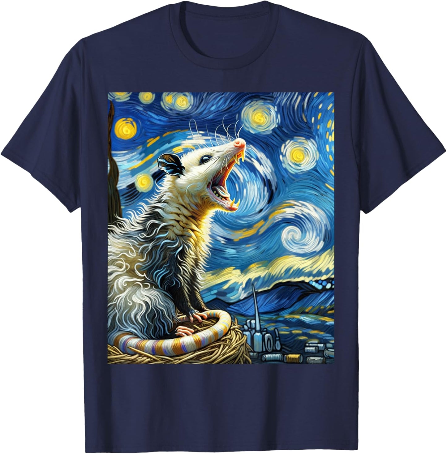 Opossum Screaming, Van Gogh Starry Night Style, Possum T-Shirt - T-Shirt | Navy
