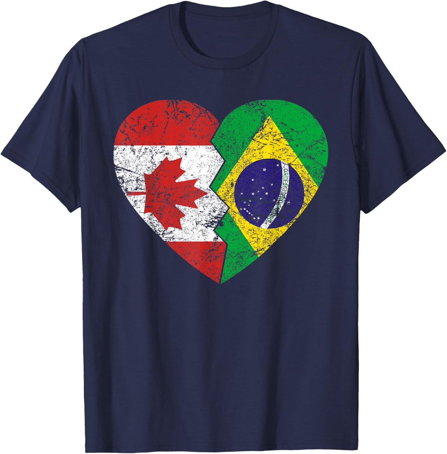 Brazilian Canadian Flags Heart | Canada Brazil Roots Vintage T-Shirt - T-Shirt | Navy